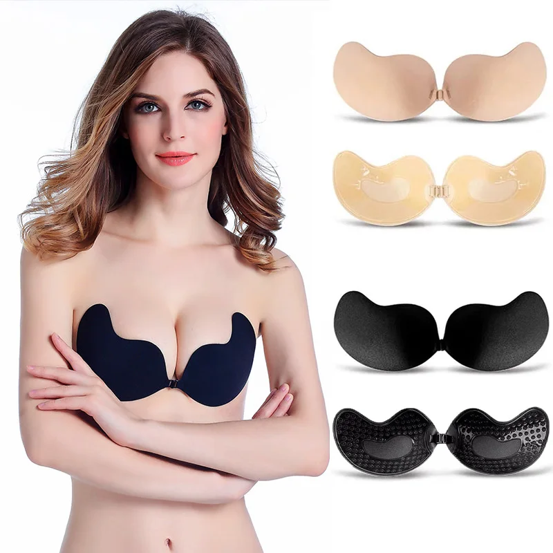 Backless Bra Sticky - セクシーな女性用ブラジャー、見えないプッシュアップブラ、粘着式シリコンシームレスフロントクロージャー、粘着式バックレスストラップレスブラ