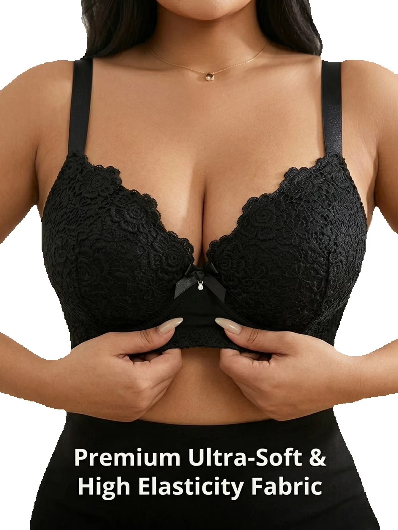 Plunge Bra Push Up - 女性用プラスサイズ花柄プッシュアップブラ、アンダーワイヤー入り、サイドサポート、垂れ防止、幅広調整可能ストラップ、フルカップブラジャー