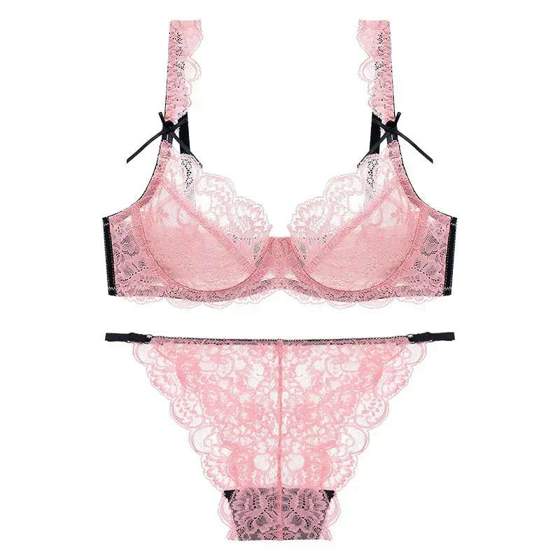 Cotton Bra Everyday - セクシーな透明な超薄型レースのランジェリーセット女性収集下着ブラジャー夏固体甘い弓の装飾ソフトアンダーブリーフスーツ