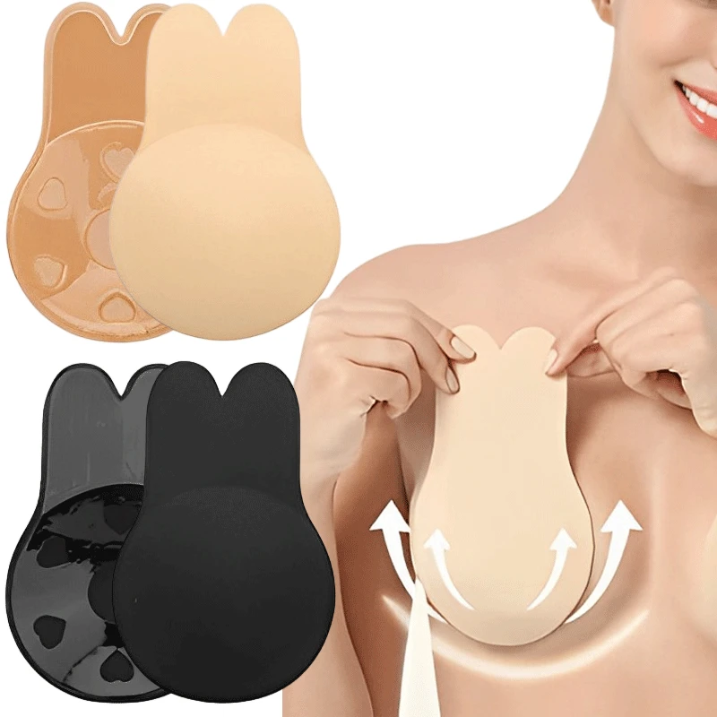 Push Up Bra Silicone - 女性プッシュアップブラジャー自己粘着シリコーンストラップレス目に見えないブラジャー再利用可能な粘着胸リフトテープウサギの乳首カバーブラジャーパッド