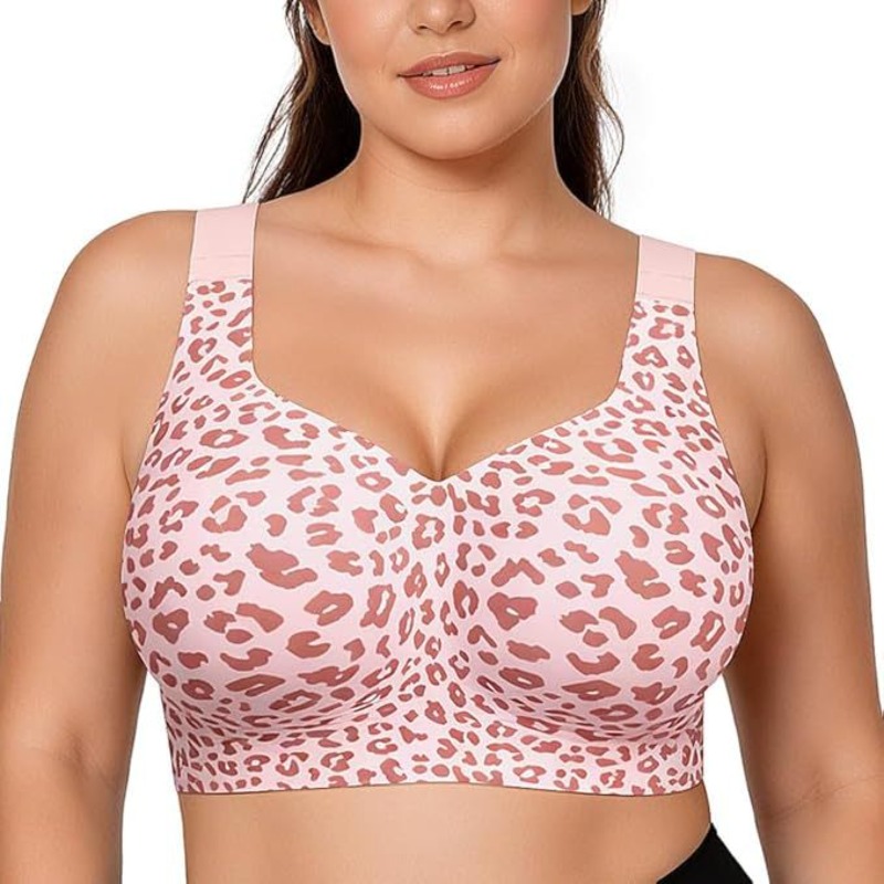 Plunge Bra Push Up - レオパード柄ゼリーブラ ノンワイヤー プッシュアップ ワイヤレスブラ シームレスリフトブラ フルカバーブラレット