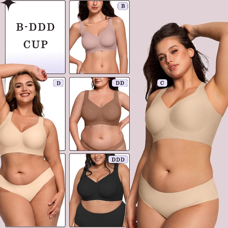 プラスサイズ ワイヤレス ジェリーブラ レディース サポート - Plunge Bra Push Up のレビューと価格