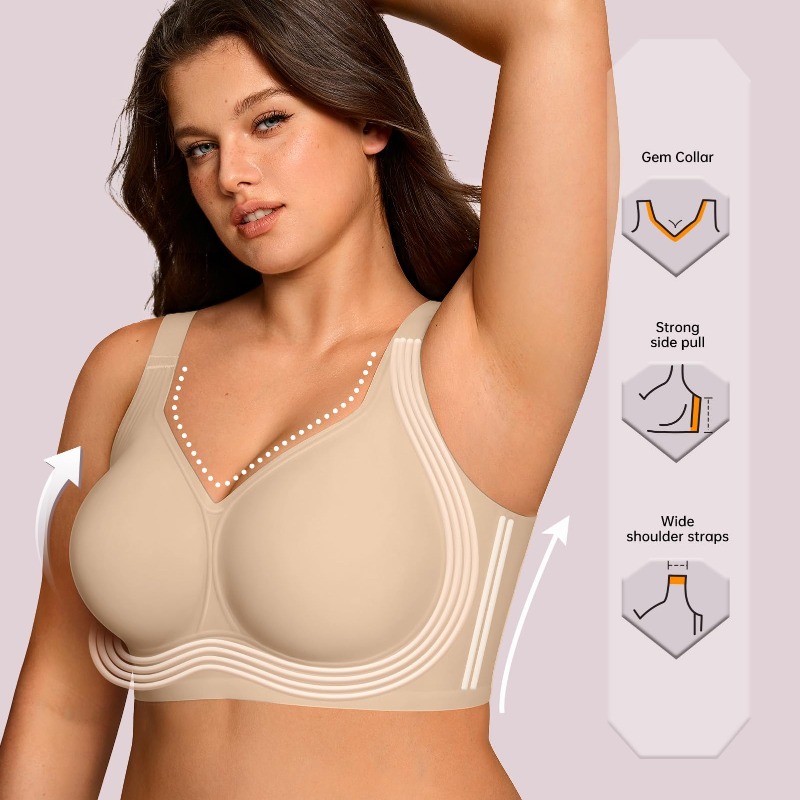 プラスサイズ ワイヤレス ジェリーブラ レディース サポート - Plunge Bra Push Up のレビューと価格