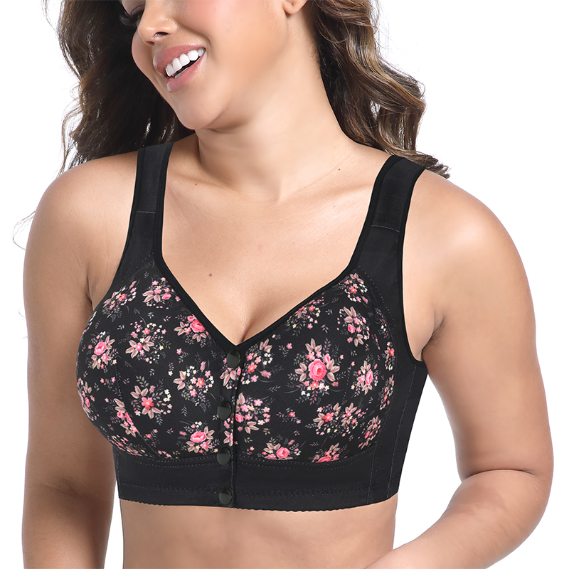 エレガントなワイヤレスプリントフロントオープンブラジャー 快 - Wirefree Bra Comfort のレビューと価格