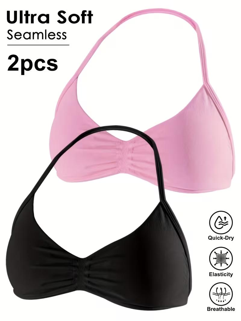 2枚組 シームレス セクシー オープンバック ジム ヨガ ク - Plunge Bra Push Up のレビューと価格
